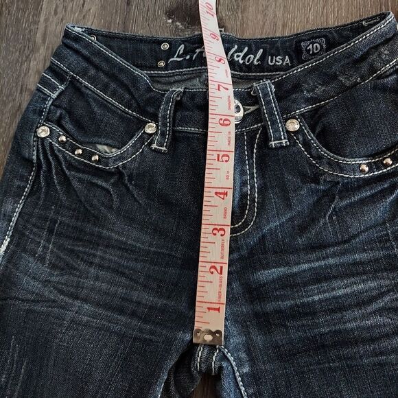 LA Idol USA Girls Denim Rhinestone Pockets Capri Jeans Size 10 - Picture 8 of 10